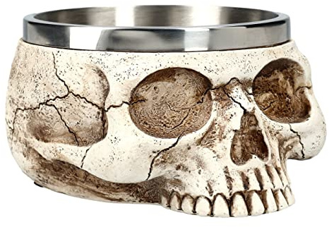 Pacific Giftware Totenkopf Schale mit Edelstahl-Einsatz 350 ml | Räucherschale Futternapf
