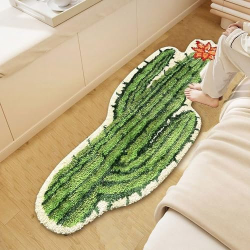 Kaktus-Läuferteppich, grün, 109,2 x 48,3 cm, Mikrofaser-Pflanzmatte für Schlafzimmer, Badezimmer, rutschfest, niedlicher Kinder-Duschteppich, wasserabsorbierend, Boden, Fußmatte für den Innenbereich