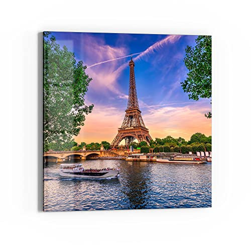 DEQORI Glasbild Echtglas | Motiv Sommer in Paris | quadratisch einteilig 50x50 cm | schöne Dekoration | Wandbild für Wohnzimmer, Schlafzimmer, Flur & Küche | moderne Wanddeko