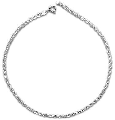 12.5 Inch Extra Large Thick Rope/Prince of Wales Sterling Silver Anklet/Ankle Bracelet/Ankle Chain - Adjustable 12.5 to 13.5 Inch / 32 to 34 cm - 2.4mm Wide - 3.7 Grams