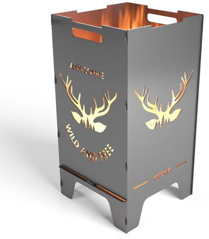 MOCAVI Feuertonne Wild 73 cm | 3 mm Stahl personalisiert Feuerkorb Feuerschale sicher massiv robust Design-Feuerfass für Garten und Terrasse groß eckig Feuerstelle Outdoor hitzefest außen