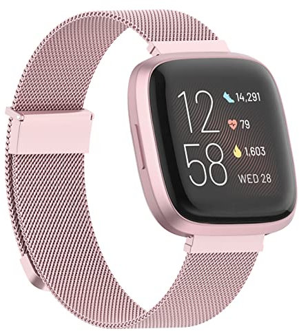 Tuocal Ersatzarmband Kompatibel mit Fitbit Versa 2 Armband Fitbit Versa Armband, Metall Mesh Magnetisch Edelstahl Ersatzband für Fitbit Versa/Versa 2 / Versa Lite Herren Damen, Rosa