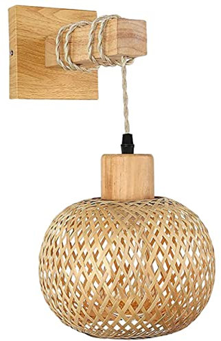 DOITOOL Rattan Wandlampe Korbgeflecht Wandleuchten Einstecken Rustikale Wandleuchte Leuchter Flurlampe Bambus Gewebte Wandleuchte Wandlampen Weiden Holzschrank Drinnen Japan Hölzern