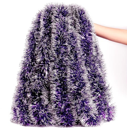 Sggvecsy 120 cm lange Weihnachtsgirlande, lila und weiß, Lametta-Girlande, Weihnachtsbaumschmuck, metallische Twist-Girlande, Decken-Hängedekorationen für Neujahr, Party, Geburtstag, Urlaub, Innen-