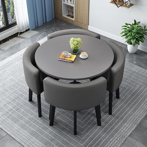 WYZCHDM Moderner Esstisch mit 4 Stühlen, Runder Küchentisch Set, Esszimmertisch mit Stühlen für Esszimmer Küche Wohnzimmer PU-Leder-6