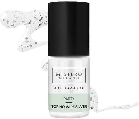 Mistero Milano PARTY TOP NO WIPE SILVER Top Hybridlacke - Dispersionsfreier Top - Hybrid-Top mit Glitzer - Schützt das Gesamte Nageldesign - Top Coat Nagellack für Nägel Behandlung - UV/LED - 7ml