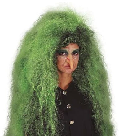 FIESTAS GUIRCA Perücke, schwarz und grün (Einheitsgröße), Hexenkostüm-Zubehör für Halloween und Themenpartys, ideal für erwachsene Damen, Grün