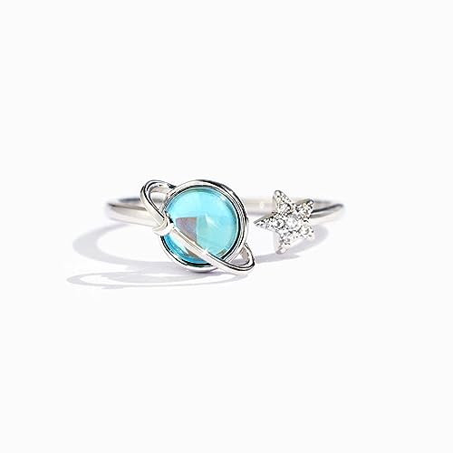 1 PCS Anti Stress Ringe Anti-Stress-Ringe Damen Silber, Planet Spinning Anxiety Ring, verstellbarer offener Ring