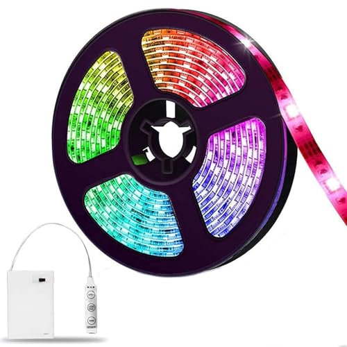 BLITZWILL LED Streifen Batterie, 2m IP65 Wasserdicht LED Strip Stripe 20 Modes SMD5050 60 LEDs RGB Band, Farbwechsel Dimmbar Lichtband Batteriebetrieben für Party Deko Schrank Geburtstag Outdoor