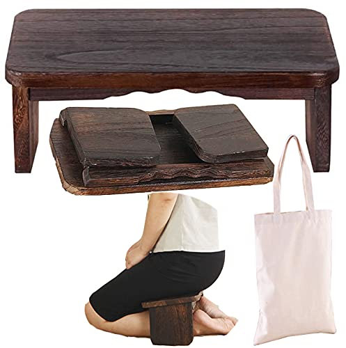 Samnuerly Klappbare Yoga-Bank, Perfekter Kniehocker aus Holz, ergonomische Knie-Meditations-Yoga-Bank, mit arretierbaren Scharnieren, für Teezeremonie, Yoga, Beten, Tiefe Meditationsbank (schwarz)