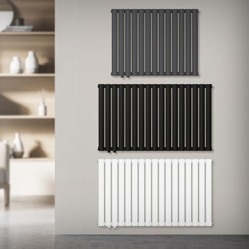 LuxeBath Radiateur à Panneaux Monocouche, 600x1020 mm, Anthracite, en Acier, Raccord en Bas à Gauche, Tubes Ovales, Radiateur Salle de Bain Tubulaire Horizontal, à Simple Couche, Kit Montage Inclus