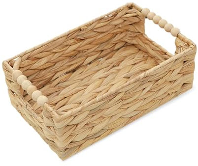 IHONYI Aufbewahrungskorb, Aufbewahrungskorb aus Wasserkürbis, geflochtener Aufbewahrungskorb, mit einzigartigen Griffen aus Holzperlen, großer Aufbewahrungskorb (XL: 32 x 23 x 15 cm)