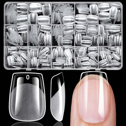 LuckForever 300pc XS Coffin Gel Nail Tips Short Fake Nails Clear Press on Nails Tip Full Cover Soft Gel Nail Tip Extra Short Coffin Tips for Acrylic Extension Press on