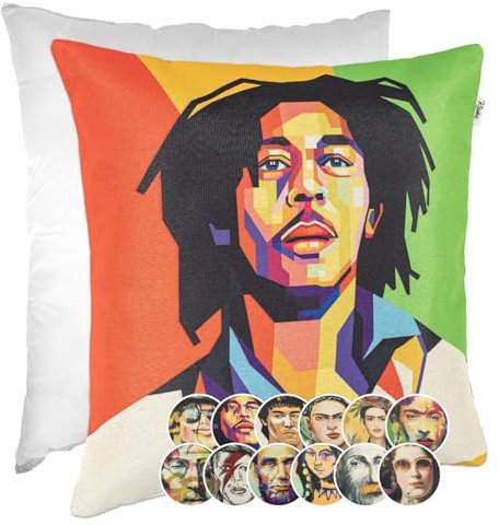Kissenbezug Dekokissen Gobelin Kissen Sofakissen Kissenbezüge Kissenhülle Zierkissen Pop Art Motiv beidseitig Bedruckt Bob Marley 40x40cm mit Füllung