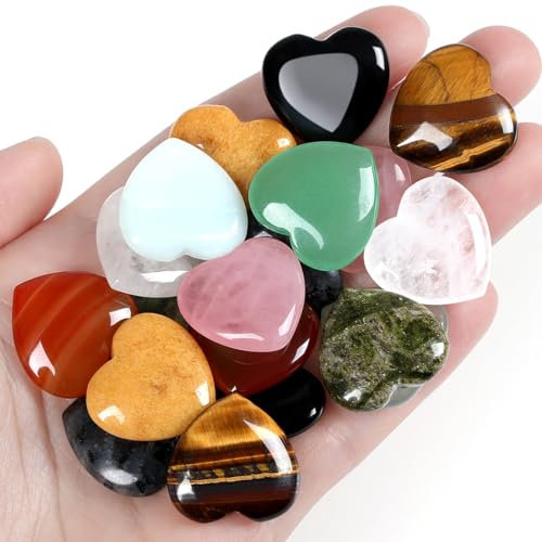 AWARDSEN 10 PCS Heilsteine Herz Kristalle Set Pocket Edelsteine, 0.8 Rosenquarz Obsidian Kristalle Edelsteine in Bulk für Motivationsgeschenke, Energieaufladung und Reiki Heilung Geschenke für Frauen