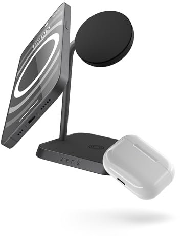 ZENS Office Charger 2 15 Watt 2in1 magnetisches kabelloses Ladegerät kompatibel mit MagSafe (Qi-Zertifiziert, 24W Netzteil mit Kabel inklusive) Schwarz