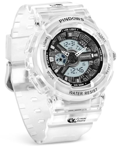 PINIDOUS Damen Uhren für Teenager Studenten Außenbereich Wasserdicht Digital Sport Analog mit Stoppuhr Alarm Countdown Dual Display 7 Farben LED Hintergrundbeleuchtung
