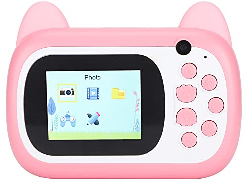 Emoshayoga Cámara instantánea de impresión instantánea de 200 ppp para niños, resolución de 24 MP, 32 GB, diseño de gato rosa