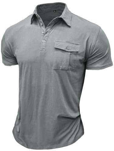 Suwangi Poloshirt mit Brusttasche Herren 4 Knopfleiste Arbeit Poloshirts Kurzarm Sommer Freizeit T-Shirt Polohemd