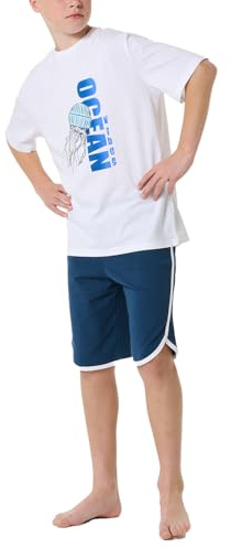 Schiesser Jungen Schlafanzug Kurz - 100% Organic Bio Baumwolle Größe 140 Bis 176 Pyjamaset, Weiß, 176 EU