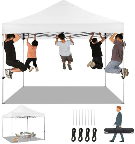 COBIZI Faltpavillon Pavillon 3x3M Wasserdicht Stabil Winterfest ohne Seitenwände, Robustes Pop-Up-Zelt,Einfach Aufzubauen,UV Schutz 50+ 3 Höhenverstellbar, Partyzelt mit Tragetasche,Weiß
