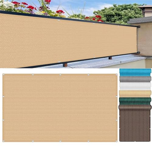 Pare-Soleil pour Balcon 0.65 x 4.8 m Protection Contre Soleil, Vent, UV Brise Vue Balcon Couverture Cache Balcon Brise Vue avec Attaches de Câble et Cordons pour Balcon, Jaune Sable