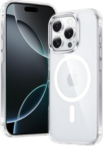 FNTCASE for iPhone 16 Pro-Max Case: Magnetic Military Grade Drop Protection Anti Yellowing Cell Phone Cover - Rugged Shockproof Protective Bumper Transparent Cases(Clear) (Clear)