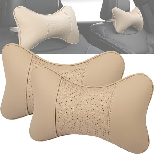 YUEMING 2 Pieza Reposacabezas Coche Cojin, Cuero Almohada para Cuello para Asiento del Coche para el apoyo del cuello del reposacabezas para el asiento del coche de Viaje Almohada, 29 * 19CM
