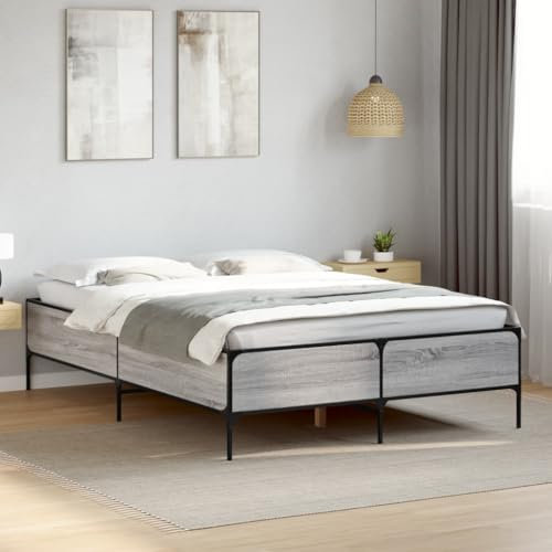 LXYZWRW Beds & Accessories Bettgestell Grau Sonoma 120x200 cm Holzwerkstoff und Metall Betten & Bettrahmen