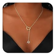 XYTDM Initialen-Herz-Halskette für Damen, 14 Karat vergoldet, Zirkonia, Buchstaben-Anhänger, zarte Halsketten für Damen, modische Y-Halskette, Goldschmuck, 0, Metall, Ohne Edelsteine