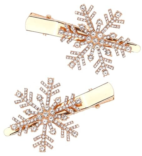 2pcs Pinces à Cheveux en Forme de Flocon de Neige en Strass de Noël, Épingle à Cheveux en Forme de Flocon de Neige Épingle à Cheveux de Noël pour Noël Femmes Filles Cadeau Cosplay (Or)