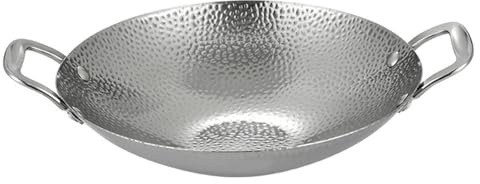 Weduspaty Stainless Steel Wok, 9 inch Dual-handled Mini Wok, Nonstick Round Bottom Wok, Thick Induction Wok for Stir-Fry, Soups and Pastas, Stainless Steel Wok