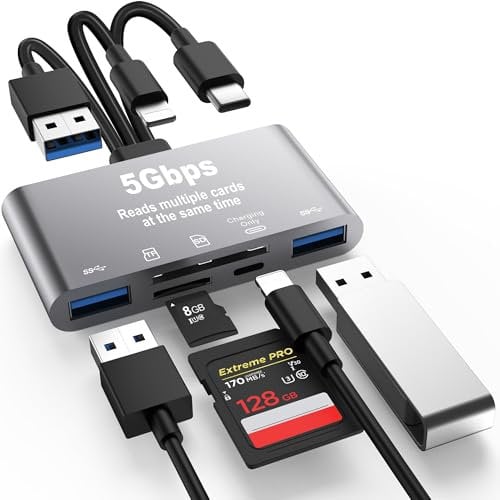 5-in-1-SD-Kartenleser,High-Speed-USB-3.0-Adapter für Telefon/Pad USB C/A-Geräte mit Micro-SD- und SD-Kartensteckplätzen, unterstützt SD/Micro SD/SDHC/SDXC/MMC