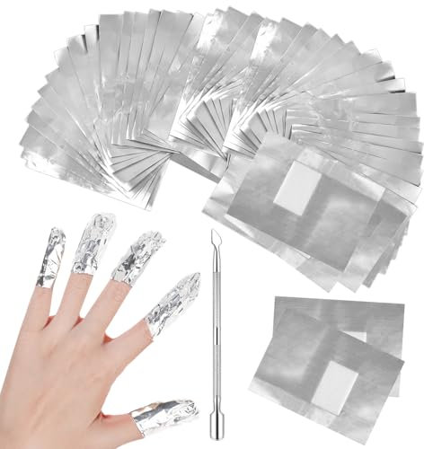 200pcs Foil Nail Wraps Gel Nail Polish Remover foil Wraps Gel Remover Wraps Nail Foils for gel Nails,Nail foil wraps With 1pcs Cuticle Pusher.