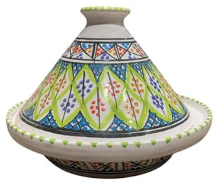 Tajine Bakir Coloré Vert Fait Main Tunisien – Tajine Traditionnel pour Cuisson au Feu ou au Four – Céramique Artisanale 22 cm – Parfait pour Poisson, Volaille, Viande, Légumes