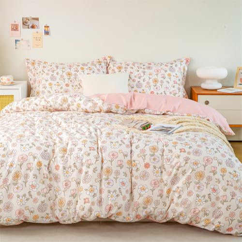 Koudi Rosa Bettwäsche 140x200 Kinder Mädchen Altrosa Blumen Bettbezug Floral Kinderbettwäsche Set Microfaser Wendebettwäsche mit Kissenbezug 70x90cm