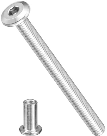 METALLIXITY Flat Head Hex Socket Cap Screws M6-1x70mm 24Pcs 304 SS | Crib Screws Replacement Set Connector Bolts M6 Screw Barrel Nuts Binding Screws for Chair Cabinet Bed Silver
