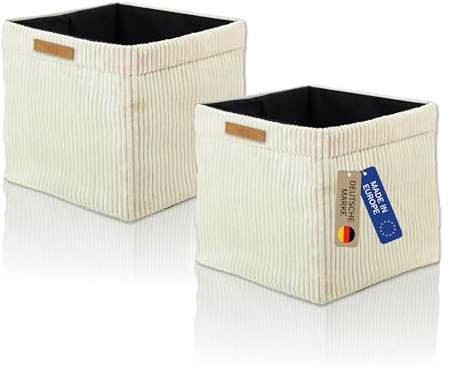 Lycce Kallax Boxen Cord 2er Set| Kallax Einsatz 33 x 33 x H31 cm | Aufbewahrungsbox mit entfernbarem Cord-Bezug passend für Kallax Regal | faltbare Ordnungsboxen aus Spannvlies | vanille
