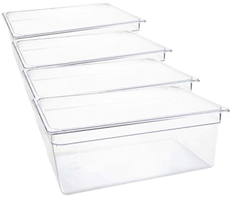 Vogue Polycarbonate Plastic 1/1GN Gastronorm Container 25.6 Litre / 200 mm Deep, Clear - Fridge, Freezer, Blast Chiller & Dishwasher Safe - Temperature Range: -40°C to 100°C, U227 (Pack of 4)