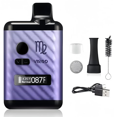 KinZon Vaporizador de hierba seca Virgo, cámara calefactora de cerámica, pantalla OLED y control de temperatura (Morado)