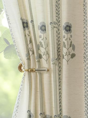 Pinch Pleated Curtains for Living Room Bedroom Dining Room - 84 Inches Light Filtering Floral Curtains Luxury Linen Drapes Farmhouse Window Curtains with Hooks - 2 Panels Set, 40 W x 84 L