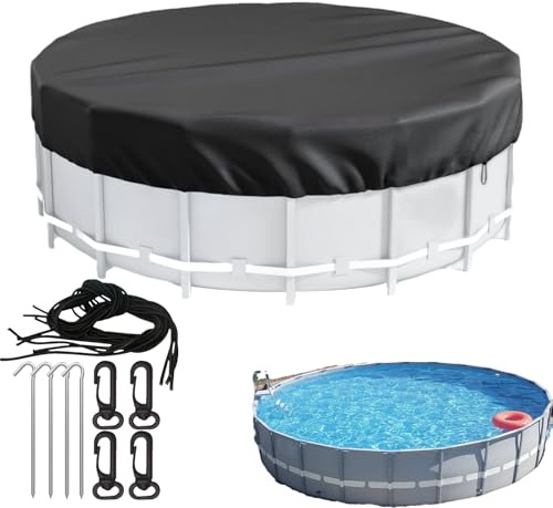 Poolabdeckung Rund, Durchmesser 305cm Schwimmbadabdeckung, Pool Abdeckplane, Poolplanen Für Oberirdischen Pool, 420D Wasserdicht Oxford, Mit Kordelzug Und BodennäGeln, Einfache Installation