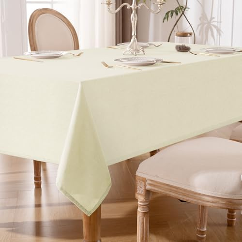 Tischdecke Abwaschbar Beige – 140x300cm Tischtuch aus Polyester in Leinenoptik, Wasserabweisend mit Lotuseffekt, Kratzfest und Pflegeleicht für Wohnzimmer, Esszimmer, Balkon & Garten