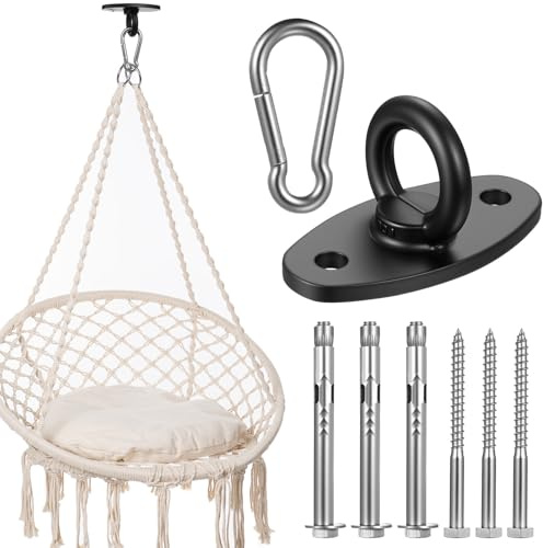 BOJIUKEJI 1 Set Augplatte Edelstahl,360°Drehbar Deckenhaken Schwerlast | Wandösen Schaukelhaken Für Holzbalken Hängesessel Yoga Wandhaken Schwerlasthaken Boxsack Deckenhalterung, Bis 500 Kg