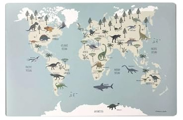Schreibtischunterlage für Kinder – „Weltkarte Dinosaurier“ – 60 x 40 cm – aus Premium Vinyl – Made in Germany