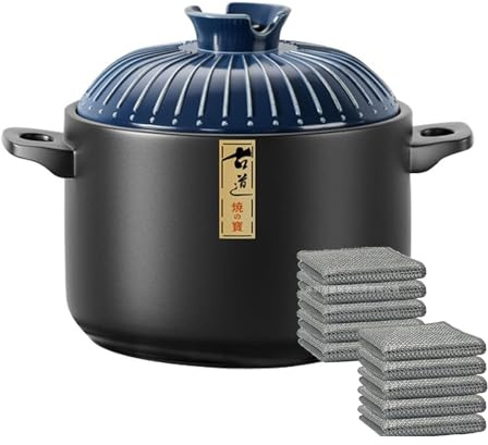 Olla de barro cerámica esmaltada, olla for cocinar a gas resistente a altas temperaturas, al calor, 5L(1.6L)