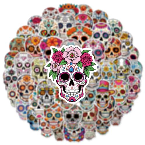 LYunMu Kopfschädel Aufkleber 50 Stücke Niedlich Deko für Auto Laptop Skateboard Fahrrad Moped Motorrad Fahrrad Computer,Geeignet für Erwachsene Kinder Skull ästhetisch Sticker Set