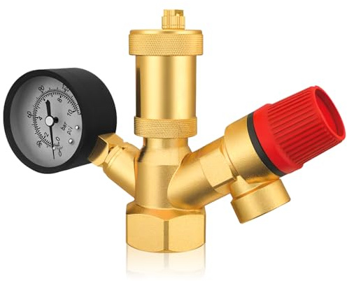 Kesselsicherheitsgruppe, DN25 (1) heizung Sicherheitsgruppe, Messing Sicherheitsventil 3 bar, mit Manometer, Überdruckventil Boiler mit Schnellentlüfter, Sicherheitsgruppe für Heizung Heizungsanlage