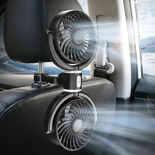 HIULLEN Car Fan for Backseat, Car Cooling Fan, Rotating Dual Head USB Fan, 3 Speed USB Car Seats Fan, 360° Rotating for SUV Camping Office Stroller Truck