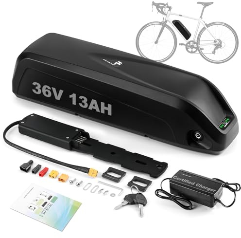36V 13AH Batteria per Bicicletta Elettrica con Caricatore, Hailong Batteria Agli Ioni di Litioper Bici Elettrica Sul Tubo Obliquo per 50-250W Motore, con Piastra di Base a 4 Pin
